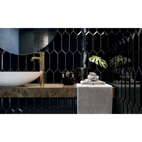 Picket /nyíl/ Black fényes sima hatszög 10x30 fekete fali csempe